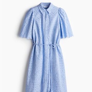 Light Blue Eyelet Shirt Dress with Tie Belt